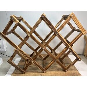 Vintage Wood Wine Rack Classic Accordion 8-10 Bottles Folding Collapsible Rustic